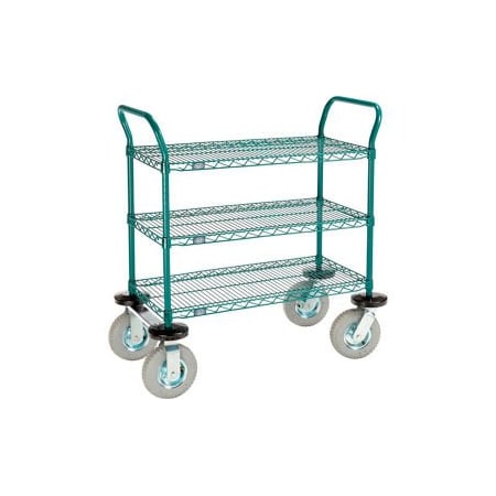 Gec Nexel Utility Cart, 3 Shelf, Poly-Green, 36"L x 18"W x 42"H, Pneumatic Rigid Casters 1836N3G